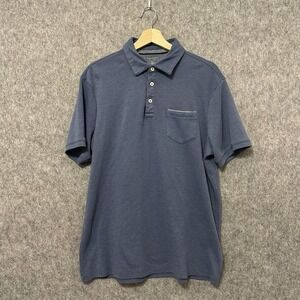 Tahari Polo Shirt Blue Short‎ Sleeve Pocket Cotton Blend Men's Size Large L